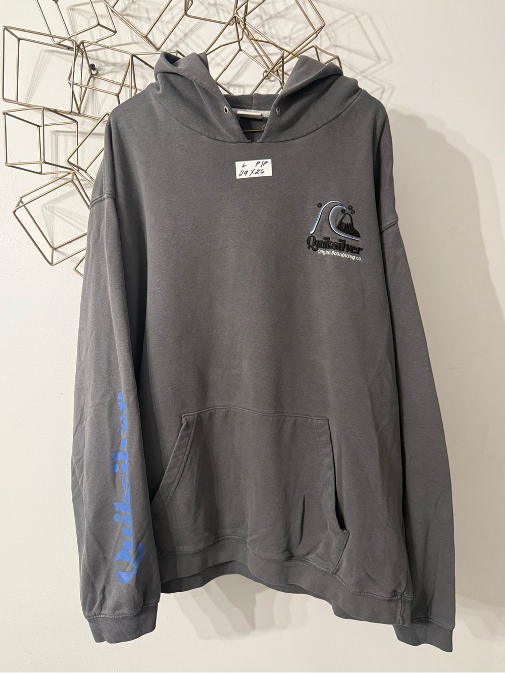 Quiksilver Men's Charcoal Gray Hoodie with Blue Logo Accents